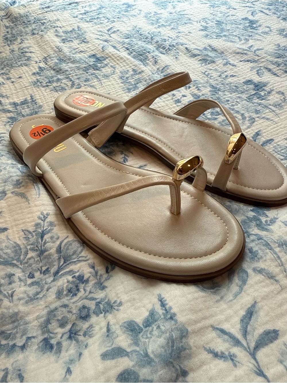 Jason Wu Nude Toe-Post Sandals with Gold Detail